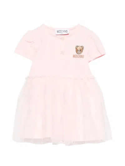Moschino Babies' Embroidered-logo Dress In Pink