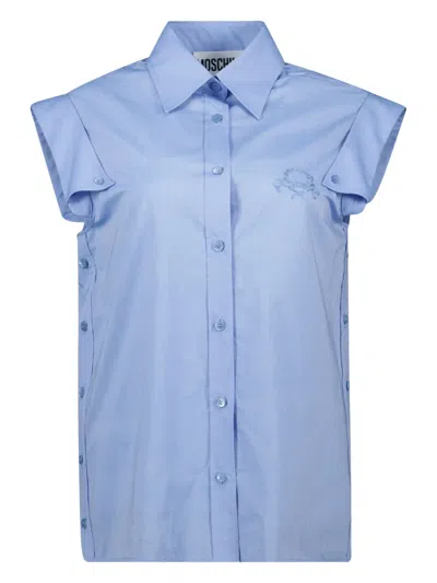 Moschino Laurel Embroidered Sleeveless Shirt In Blue