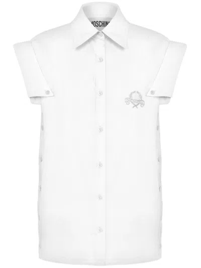 Moschino Embroidered-logo Shirt In White