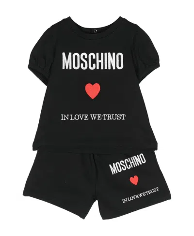 Moschino Embroidered-logo Shorts Set In Black