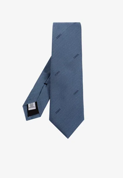 Moschino Embroidered Logo Silk Tie In Blue
