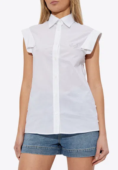 Moschino Embroidered Logo Sleeveless Shirt In White