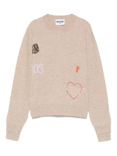 Moschino Embroidered-logo Sweater In Neutral