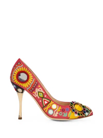 Moschino Embroidered Mirror-embellished Pumps In Multi