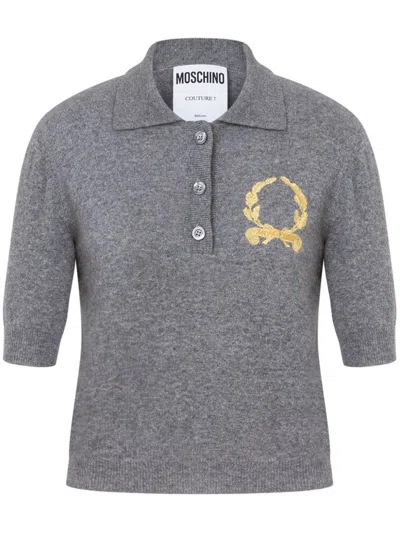 Moschino Embroidered Polo Shirt In Grey