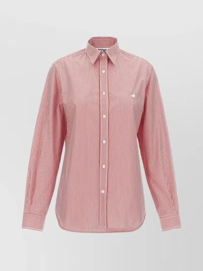 Moschino Embroidered Shirt With Long Sleeves And Striped Pattern In Pink