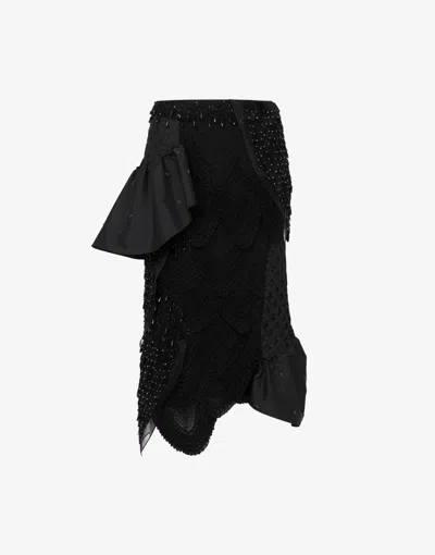 Moschino Embroidered Silk Organza Skirt In Black