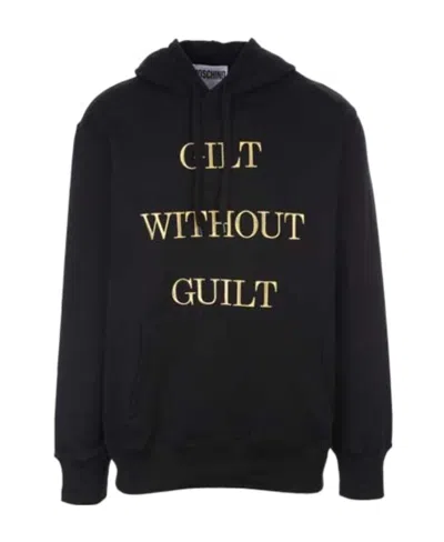 MOSCHINO EMBROIDERED-SLOGAN LONG-SLEEVE HOODIE
