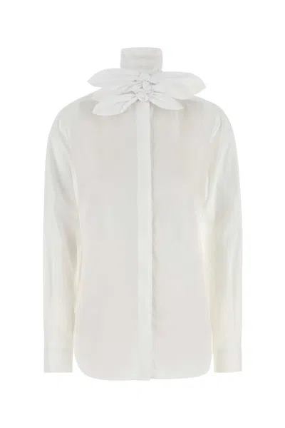 Moschino Embroidered Striped Cotton Shirt For Women In White