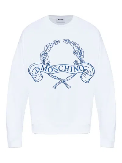 Moschino Couture Embroidered Laurel Crown Logo Sweatshirt In White