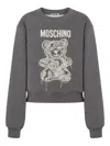 Moschino Ribbed Knitwear With Crew Neck And Graphic Print In Gray