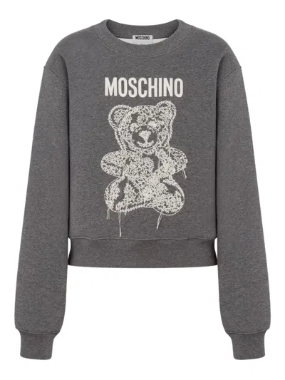 Moschino Teddy Bear Organic Cotton Sweatshirt In Gray