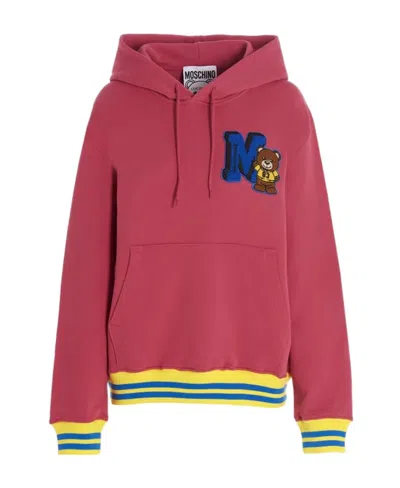 Moschino Embroidered Teddy Hoodie In Red