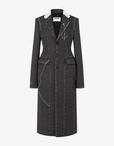 MOSCHINO EMBROIDERED WOOL CANVAS COAT