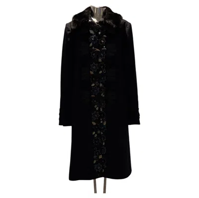 Pre-owned Moschino Embroidered Wool Coat With Fur Collar In Black