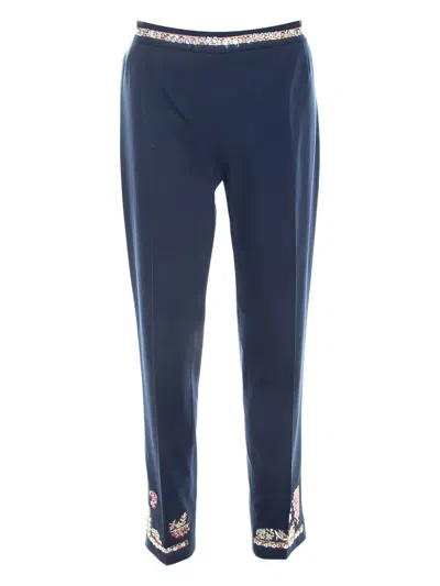 Pre-owned Moschino Embroidered-hem Waistband Trousers In Blue