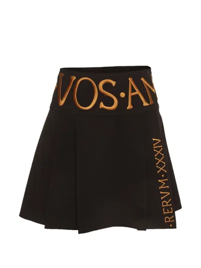 Pre-owned Moschino Embroidered-logo Pleated Mini Skirt In Black