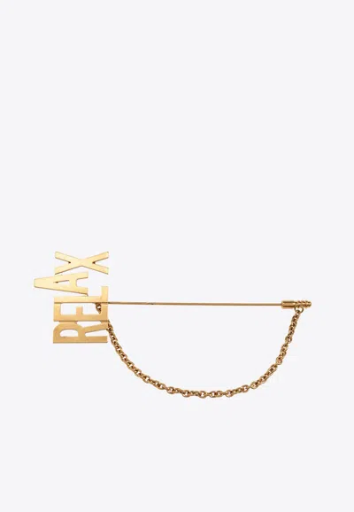 Moschino Engraved Logo Button Brooch In Gold