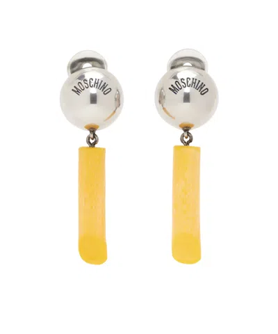 Moschino Engraved Logo Earrings In Metallic