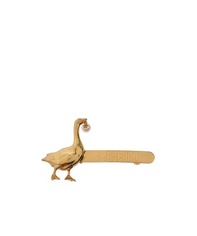 Moschino Goose Hair Clip In Gold