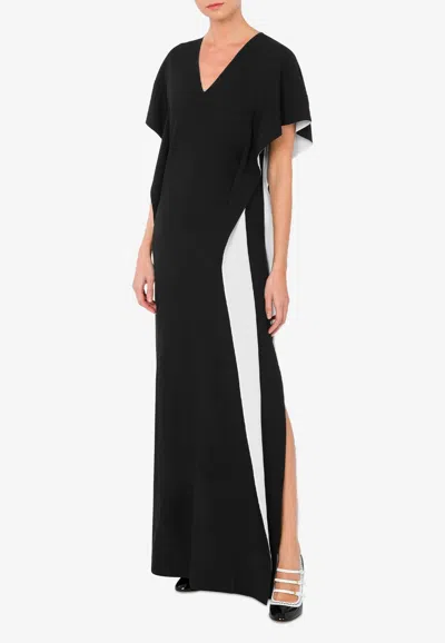 Moschino V-neck Two-tone Maxi Dress In Black
