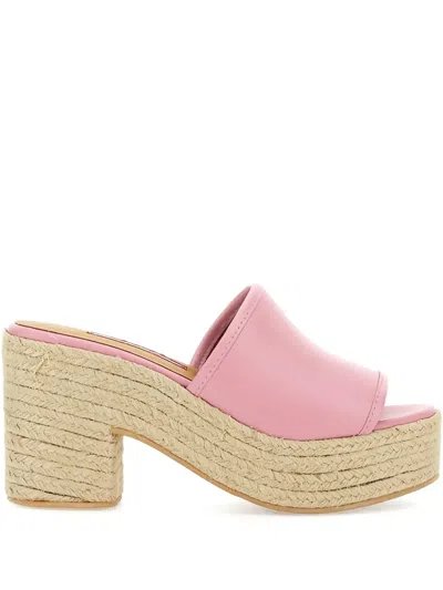 Moschino Block Heel Espadrille Sole Open Toe Sandals In Pink