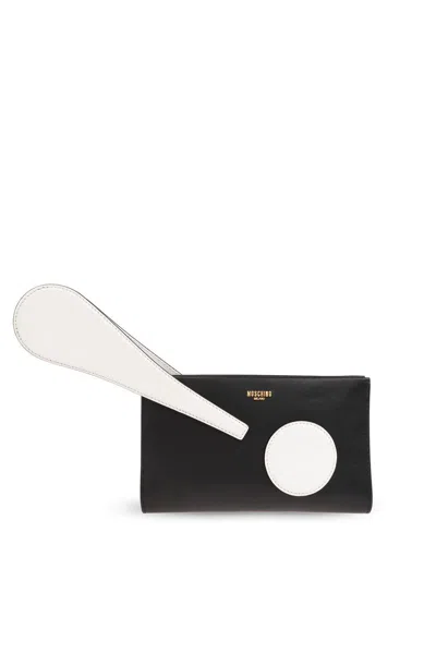 Moschino Exclamation Mark Clutch Bag In Black