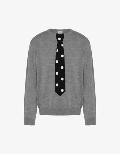 Moschino Extra-fine Merino Wool Pullover With Intarsia In Gray