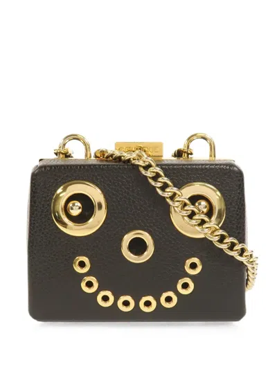 Pre-owned Moschino Eyelet-embellished Chain Shoulder Bag In Black