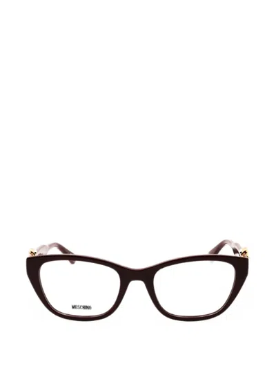 Moschino Eyewear Buckle-detail Rectangular-frame Glasses In 레드