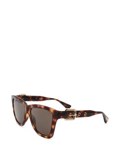 Moschino Eyewear Buckle-detail Tortoiseshell-effect Sunglasses In Black