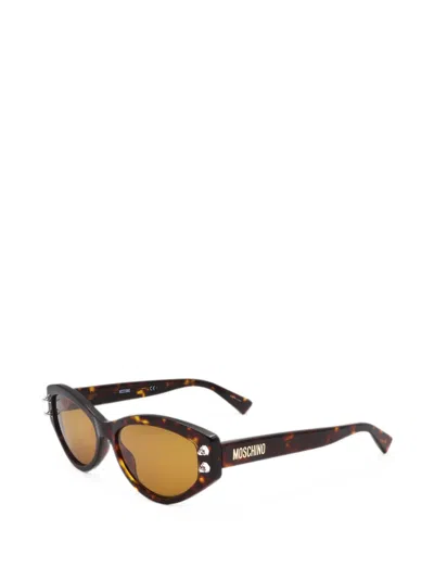 Moschino Eyewear Stud-embellished Cat-eye Frame Sunglasses In Brown