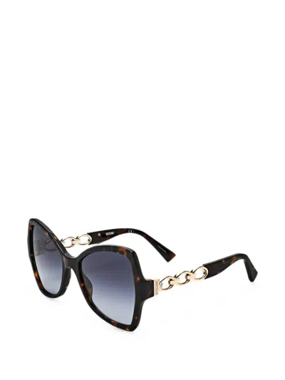 Moschino Eyewear Tortoiseshell-effect Chain-link Oversized-frame Sunglasses In White