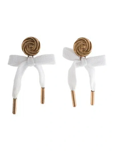 Pre-owned Moschino Fabric Bow Clip-on Drop Earrings In White