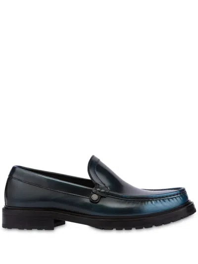 Moschino Faded-effect Leather Loafers In Blue