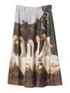 Moschino Printed Goose Midi Skirt In Brown
