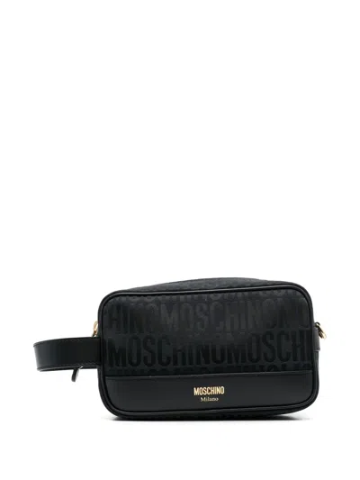 Moschino Fantasia Leather Logo-print Makeup Bag In Black