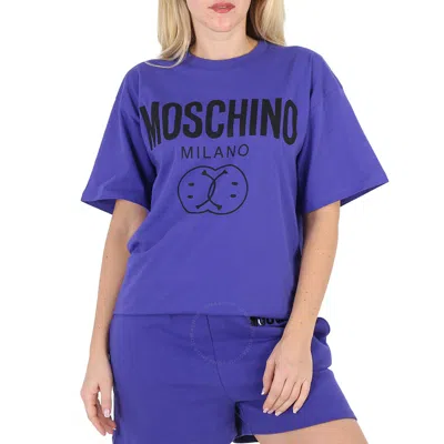 Moschino Fantasy Print Double Smile Logo T-shirt In Blue