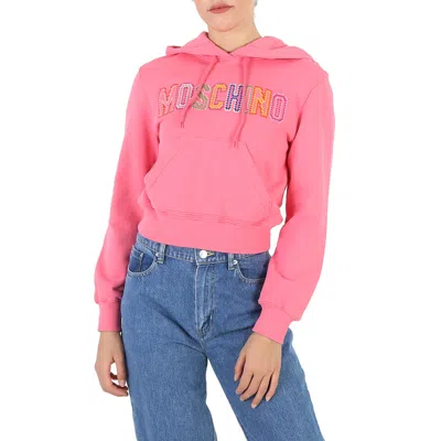 Moschino Fantasy Print Fucsia Embroidered-logo Hooded Sweatshirt In Pink