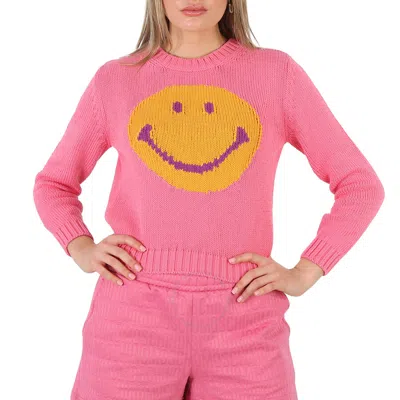 Moschino Fantasy Print Fucsia Smiley Logo Intarsia Sweater In Pink