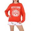 Moschino Fantasy Print Red Teddy Logo Intarsia-knit Cotton Sweater In Orange