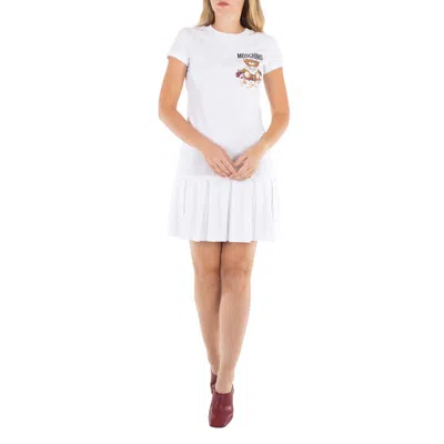 Moschino Fantasy Print White Teddy Pleated Mini Dress