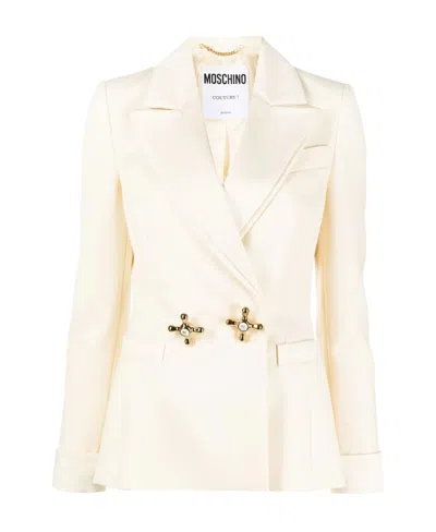Moschino Faucet Handle Double-breasted Blazer In White