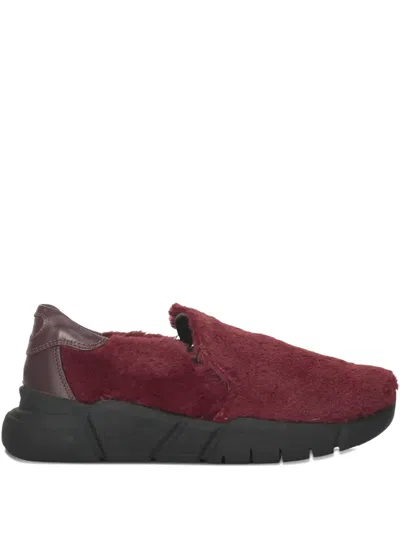 Moschino Faux-fur Slip-on Sneakers In Red