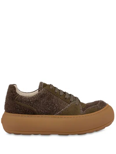 Moschino Faux-fur Sneakers In Brown