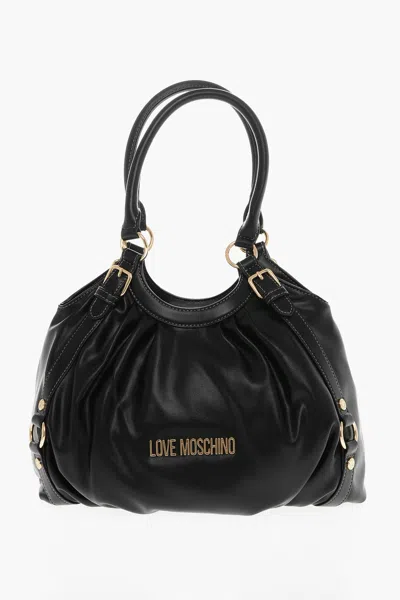 Moschino Love  Faux Leather Bucket Bag With Golden Details In Black