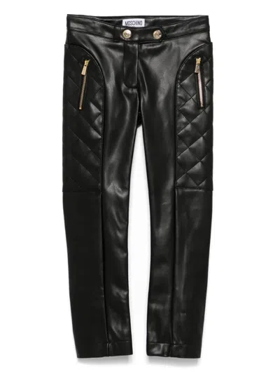 Moschino Kids' Faux-leather Trousers In Black