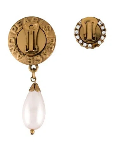 Pre-owned Moschino Faux Pearl & Crystal Clip-on Earrings In White