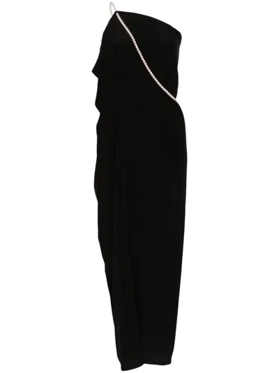 Moschino Faux-pearl Chain Maxi Dress In Black