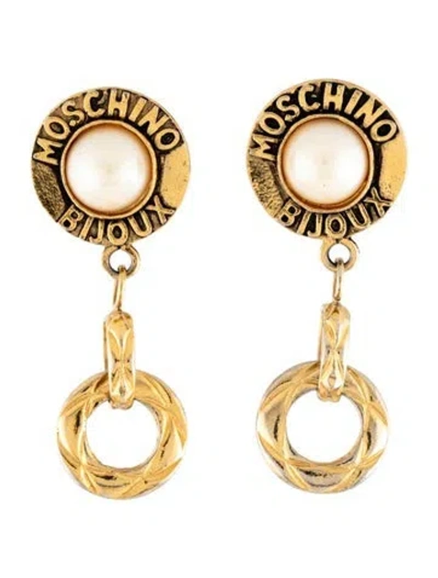 Pre-owned Moschino Faux Pearl Clip-on Drop Earrings In White